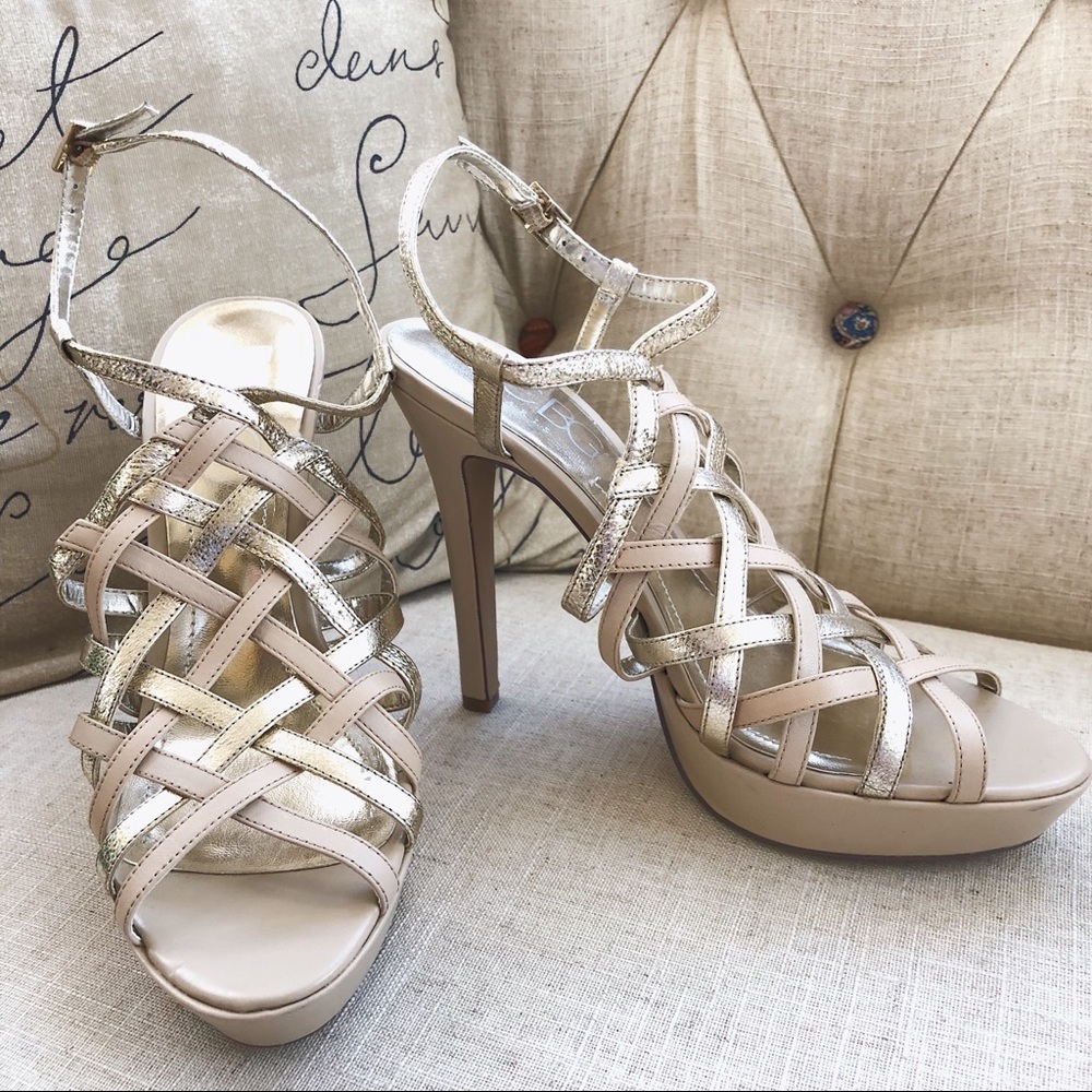 BCBG Nude Gladiator Heels